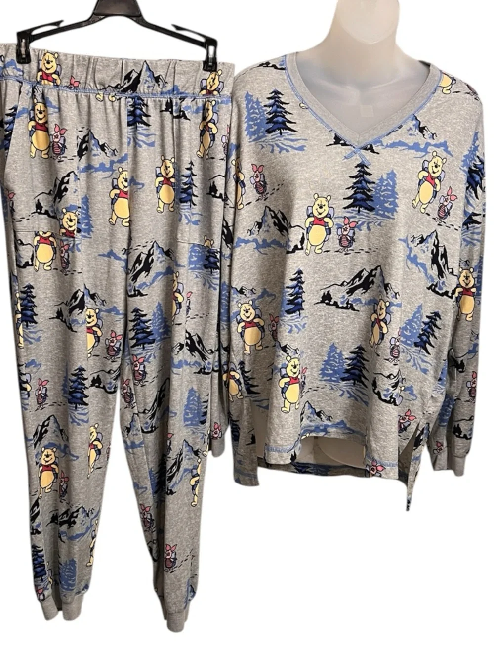 Disney Winnie the Pooh Pajama Set Adult M Cozy Mountain Print Lounge Set - Picture 1 of 8